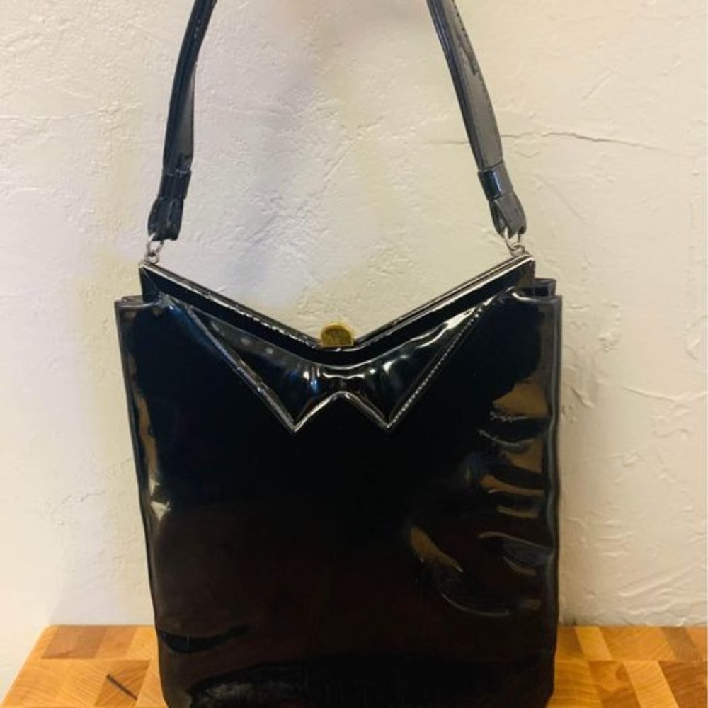 Vintage Black Handbag with Gold Toned Hardware